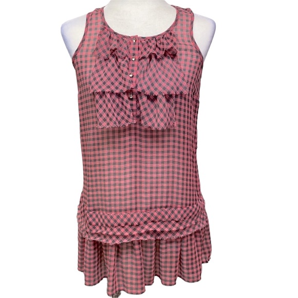 Twelve By Twelve Ruffled Pink Gray Checked Tunic - Picture 1 of 6